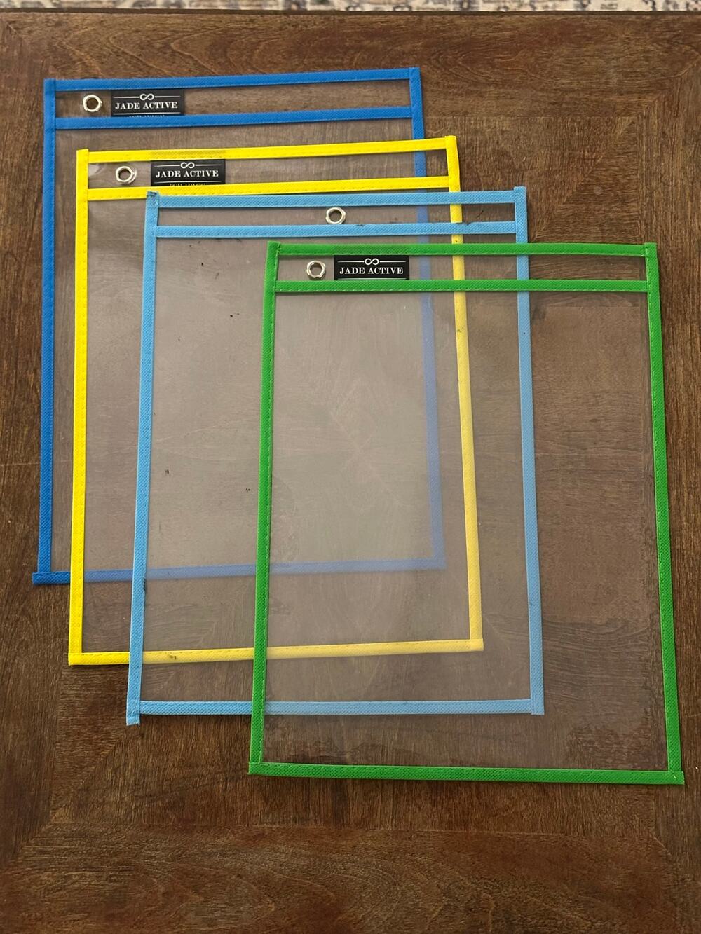 Dry Erase Pockets (Set of 7)– Mixed Colors – Used – Reusable Classroom Sleeves